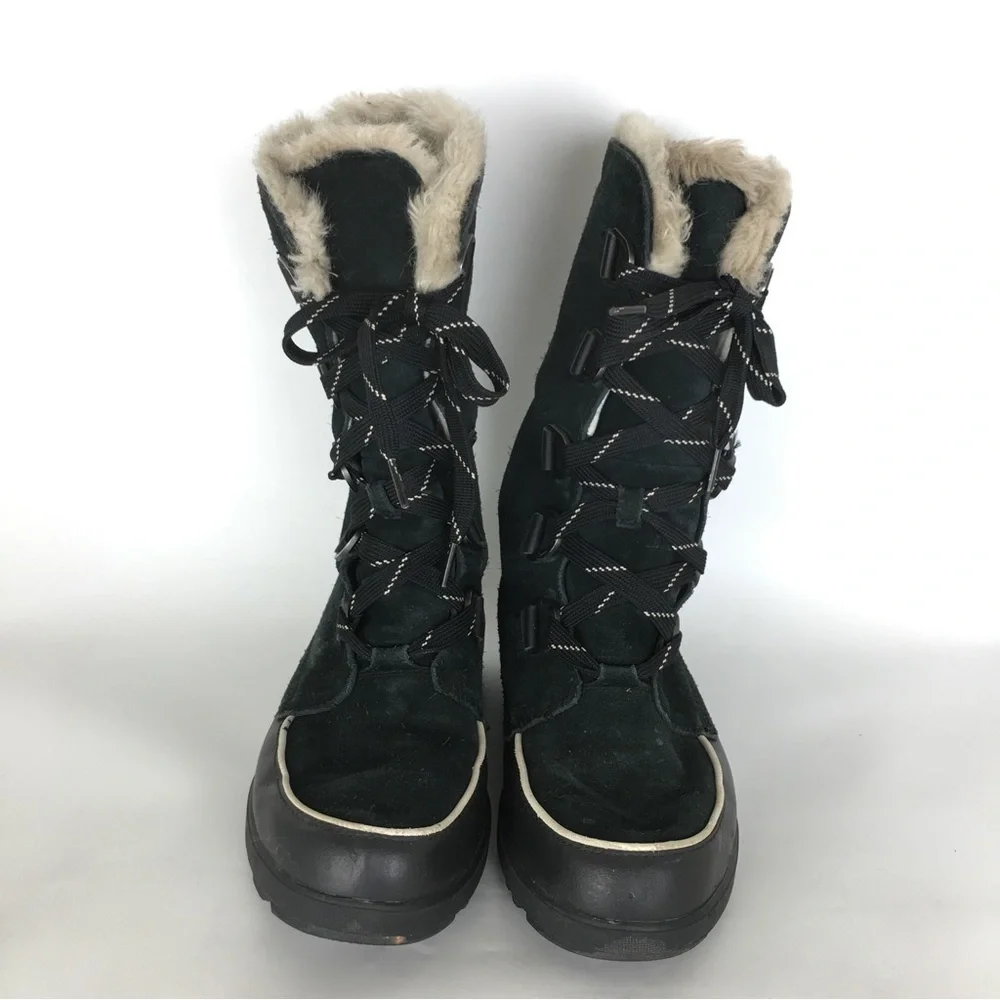 Sorel Tivoli Tall Waterproof Out Dry Boots Black Suede Faux Fur Lining Size 10.5 - Picture 3 of 16